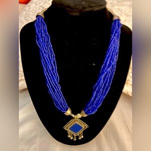 blue Beads with Pendant Necklace